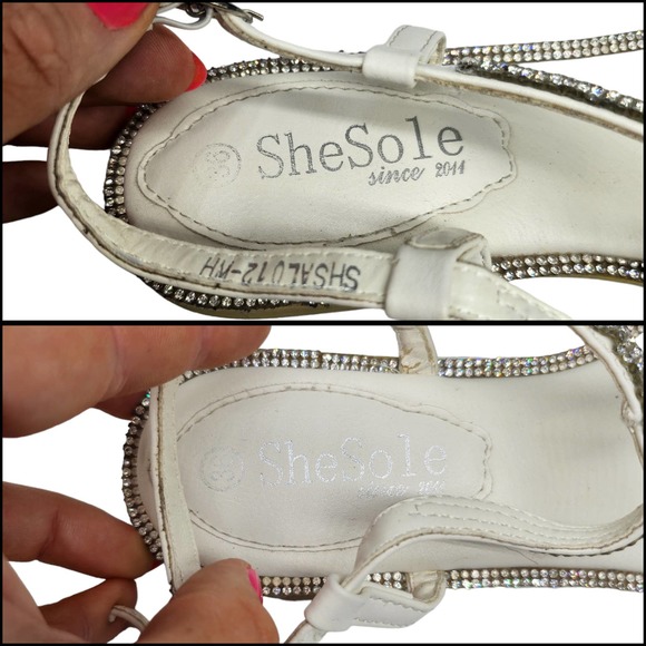 White Sparkly Sandals Rhinestones Embellished Dressy Thong Ankle Strap Womens 36 - Picture 11 of 12